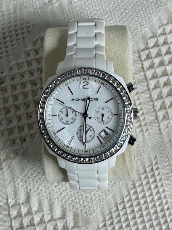 Michael Kors Accessories - Michael Kors MK5079 Womens White Acrylic Band Watch MOP & Crystal Embellished